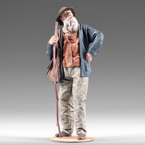 Imagen de Pastor con Bolsa 12 cm (4,7 inch) Pesebre campesino Rustika de madera con trajes de tela