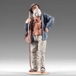 Imagen de Pastor con Bolsa 14 cm (5,5 inch) Pesebre campesino Rustika de madera con trajes de tela