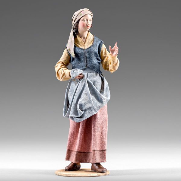 Imagen de Mujer con Delantal 40 cm (15,7 inch) Pesebre campesino Rustika de madera con trajes de tela