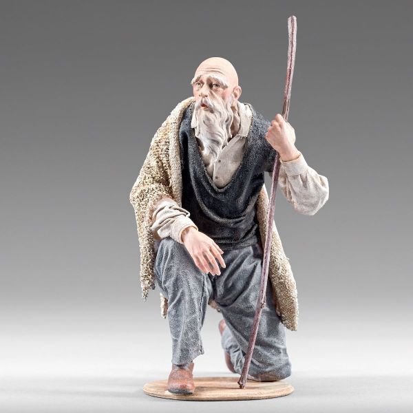 Picture of Kneeling Shepherd with Stick Rustika Nativity 30 cm (11,8 inch) rustic wood & fabric
