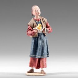 Picture of Girl with Chick 12 cm (4,7 inch) Rustika wooden Nativity in peasant style with fabric clothes