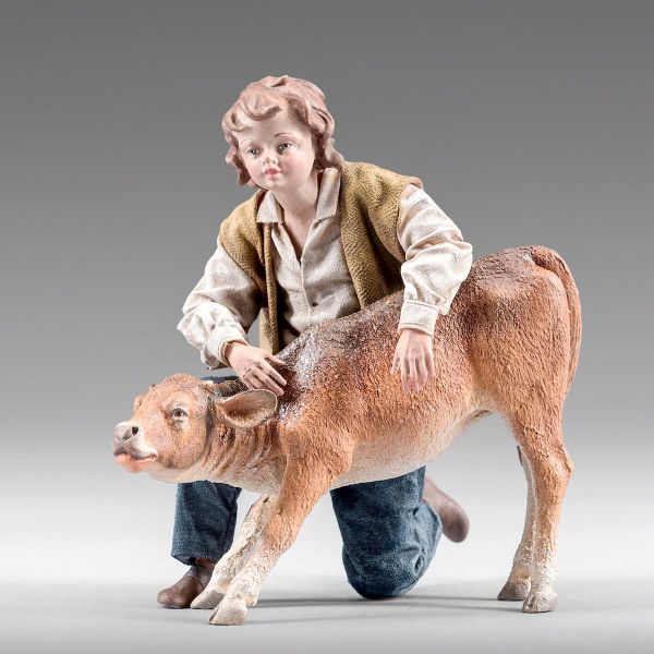 Immagine di Ragazzo con Vitello Presepe Rustika 40 cm legno e stoffa