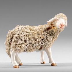 Imagen de Oveja con lana 14 cm (5,5 inch) Pesebre campesino Rustika de madera con trajes de tela