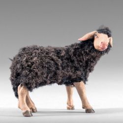 Immagine di Pecora con lana nera 14 cm (5,5 inch) Presepe contadino Rustika in legno con abiti in stoffa