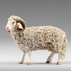 Imagen de Carnero con lana 40 cm (15,7 inch) Pesebre campesino Rustika de madera con trajes de tela
