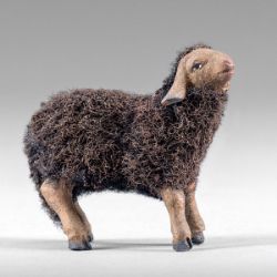 Imagen de Cordero con lana negra 14 cm (5,5 inch) Pesebre campesino Rustika de madera con trajes de tela