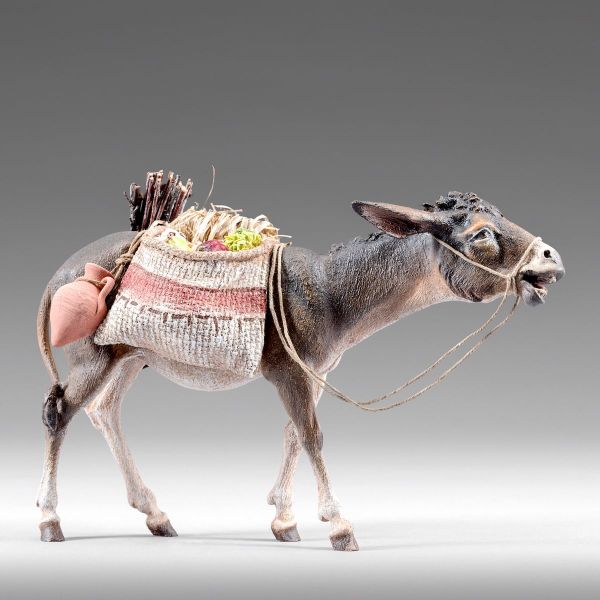 Picture of Donkey with saddle walking 40 cm (15,7 inch) Rustika wooden Nativity in peasant style with fabric clothes