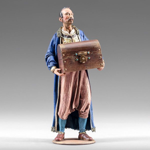 Imagen de Hombre con Baúl 12 cm (4,7 inch) Pesebre campesino Rustika de madera con trajes de tela