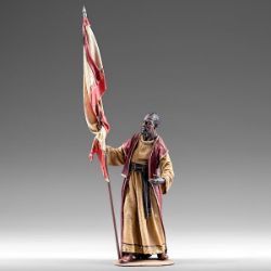 Picture of Servant of the Three Kings with Flag 12 cm (4,7 inch) Rustika wooden Nativity in peasant style with fabric clothes