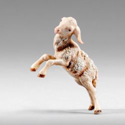 Picture of Lamb jumping 10 cm (3,9 inch) Immanuel dressed Nativity Scene oriental style Val Gardena wood statue
