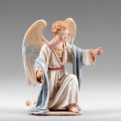 Picture of Little Angel Kneeling 10 cm (3,9 inch) Immanuel dressed Nativity Scene oriental style Val Gardena wood statue fabric clothes