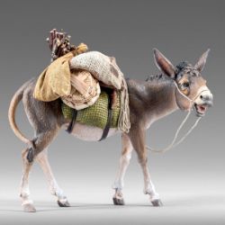 Picture of Donkey with bags looking to the right 10 cm (3,9 inch) Immanuel dressed Nativity Scene oriental style Val Gardena wood statue