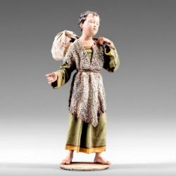 Imagen de Niño con bastón cm 10 (3,9 inch) Pesebre vestido Immanuel estilo oriental en madera Val Gardena Estatua con trajes de tela
