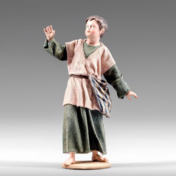 Picture of Little Boy 10 cm (3,9 inch) Immanuel dressed Nativity Scene oriental style Val Gardena wood statue fabric clothes