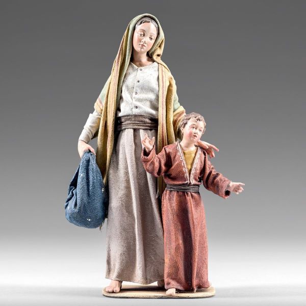 Imagen de Madre con Niño  cm 10 (3,9 inch) Pesebre vestido Immanuel estilo oriental estatua en madera Val Gardena trajes de tela