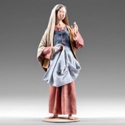 Picture of Woman with Apron 10 cm (3,9 inch) Immanuel dressed Nativity Scene oriental style Val Gardena wood statue fabric clothes