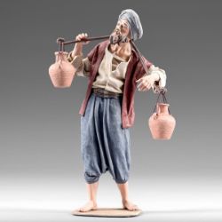 Picture of Man with Jugs 10 cm (3,9 inch) Immanuel dressed Nativity Scene oriental style Val Gardena wood statue fabric clothes