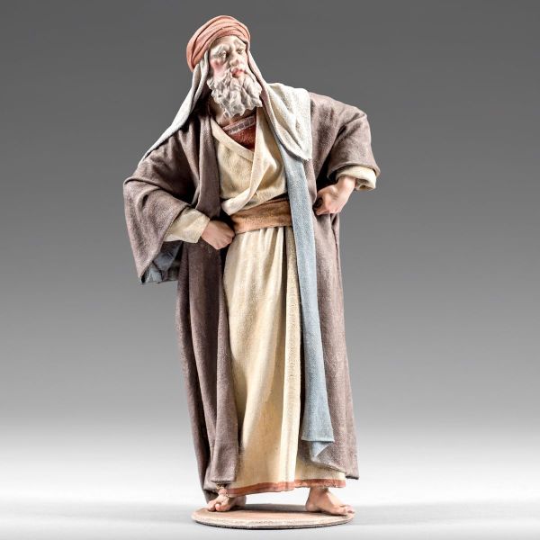 Picture of Old Man 10 cm (3,9 inch) Immanuel dressed Nativity Scene oriental style Val Gardena wood statue fabric clothes