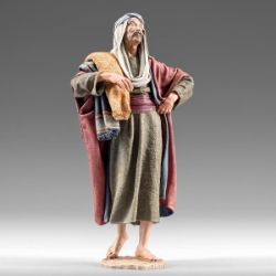 Immagine di Uomo con tappeto 10 cm (3,9 inch) Presepe vestito Immanuel stile orientale statua in legno Val Gardena abiti in stoffa