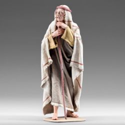 Imagen de Pastor de pie con bastón cm 10 (3,9 inch) Pesebre vestido Immanuel estilo oriental en madera Val Gardena Estatua con trajes de tela