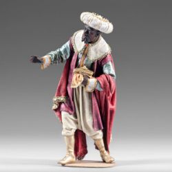 Picture of Black Wise King 10 cm (3,9 inch) Immanuel dressed Nativity Scene oriental style Val Gardena wood statue fabric clothes