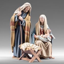 Immagine di Gruppo Sacra Famiglia Natività 04 10 cm (3,9 inch) Presepe vestito Immanuel stile orientale statue in legno Val Gardena abiti in stoffa