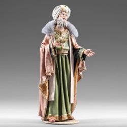 Imagen de Melchor Rey Mago Sarraceno de pie cm 10 (3,9 inch) Pesebre vestido Immanuel estilo oriental estatua en madera Val Gardena trajes de tela