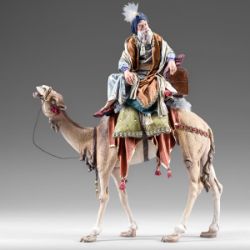 Picture of Wise King on Dromedary 55 cm (21,6 inch) Immanuel dressed Nativity Scene oriental style Val Gardena wood statue fabric clothes