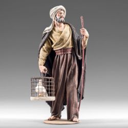 Picture of Shepherd with dove cm 55 (21,7 inch) Immanuel dressed Nativity Scene oriental style Val Gardena wood statue fabric clothes