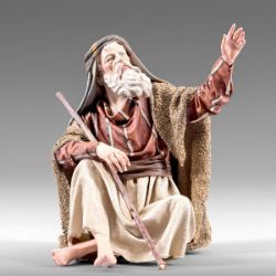 Picture of Shepherd sitting cm 55 (21,7 inch) Immanuel dressed Nativity Scene oriental style Val Gardena wood statue fabric clothes