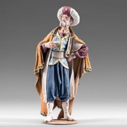 Imagen de Rey Mago de pie 75 cm (29,5 inch) Pesebre vestido Immanuel estilo oriental estatua en madera Val Gardena trajes de tela