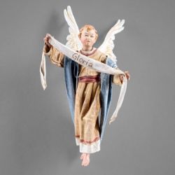 Imagen de Pequeño Ángel Gloria para colgar 12 cm (4,7 inch) Pesebre vestido Immanuel estilo oriental estatua en madera Val Gardena trajes de tela