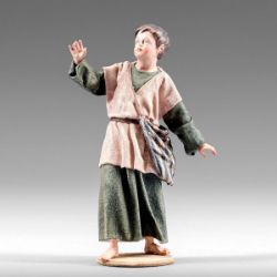 Imagen de Niño 12 cm (4,7 inch) Pesebre vestido Immanuel estilo oriental estatua en madera Val Gardena trajes de tela