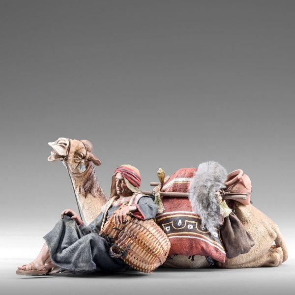 Picture of Dromedary lying with sleeping Servant 12 cm (4,7 inch) Immanuel dressed Nativity Scene oriental style Val Gardena wood statue