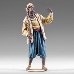Imagen de Camellero moro de pie cm 12 (4,7 inch) Pesebre vestido Immanuel estilo oriental estatua en madera Val Gardena trajes de tela