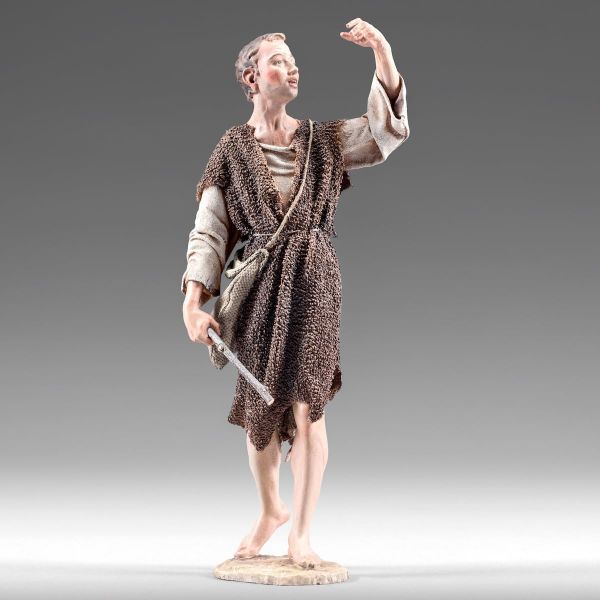 Imagen de Joven Pastor 12 cm (4,7 inch) Pesebre vestido Immanuel estilo oriental estatua en madera Val Gardena trajes de tela