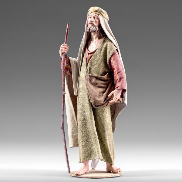 Picture of Shepherd with Bag 12 cm (4,7 inch) Immanuel dressed Nativity Scene oriental style Val Gardena wood statue fabric clothes