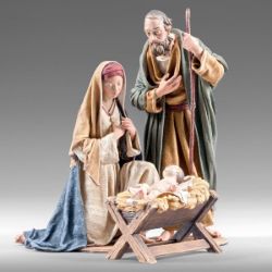 Picture of Holy Family Nativity Set 03 12 cm (4,7 inch) Immanuel dressed Nativity Scene oriental style Val Gardena wood statues fabric clothes