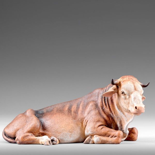 Immagine di Bue sdraiato Presepe Immanuel 12 cm palestinese legno e stoffa