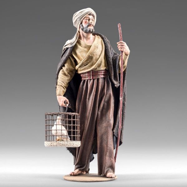 Picture of Shepherd with dove cm 14 (5,5 inch) Immanuel dressed Nativity Scene oriental style Val Gardena wood statue fabric clothes