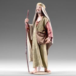 Imagen de Pastor con Bolsa 14 cm (5,5 inch) Pesebre vestido Immanuel estilo oriental estatua en madera Val Gardena trajes de tela