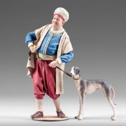 Picture of Servant of the Three Kings with Greyhound 14 cm (5,5 inch) Immanuel dressed Nativity Scene oriental style Val Gardena wood statue fabric clothes