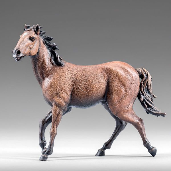 Immagine di Cavallo marrone che corre cm 30 (11,8 inch) Presepe vestito Immanuel stile orientale statua in legno Val Gardena