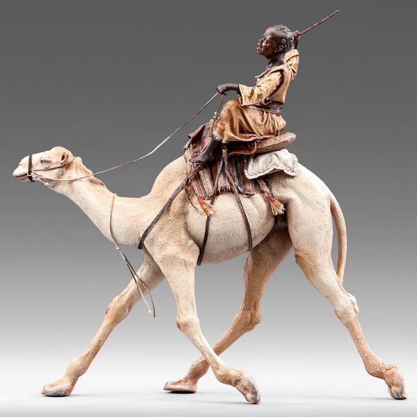 Imagen de Camellero moro en Camello cm 20 (7,9 inch) Pesebre vestido Immanuel estilo oriental estatua en madera Val Gardena trajes de tela
