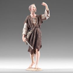Immagine di Pastore giovane 20 cm (7,9 inch) Presepe vestito Immanuel stile orientale statua in legno Val Gardena abiti in stoffa
