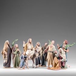 Picture of Entering in Jerusalem 10 cm (3,9 inch) Immanuel dressed Nativity Scene oriental style Val Gardena wood statues fabric clothes