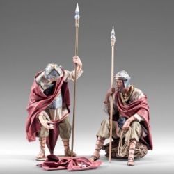 Picture of Roman Soldiers with dice 10 cm (3,9 inch) Immanuel dressed Nativity Scene oriental style Val Gardena wood statues fabric clothes