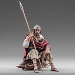 Picture of Soldier sitting 10 cm (3,9 inch) Immanuel dressed Nativity Scene oriental style Val Gardena wood statue fabric clothes