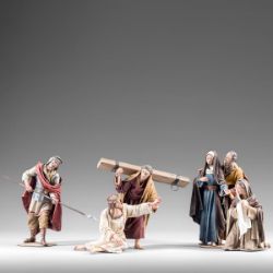 Imagen de El Cireneo ayuda a Jesús a llevar la cruz 40 cm (15,7 inch) Pesebre vestido Immanuel estilo oriental estatuas en madera Val Gardena trajes de tela