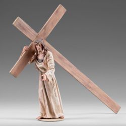 Immagine di Gesù porta la croce 10 cm (3,9 inch) Presepe vestito Immanuel stile orientale statua in legno Val Gardena abiti in stoffa